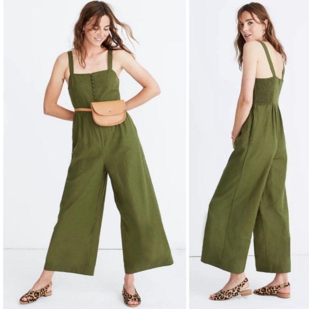 MADEWELL Linen Button Down Jumpsuit Green size 10